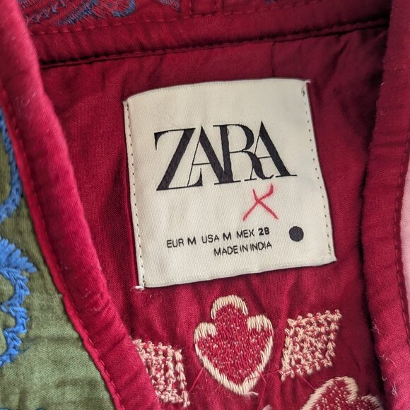 Zara Women's Quilted Patchwork Oversized Embroidered Kimono Jacket Granny M - Picture 11 of 15